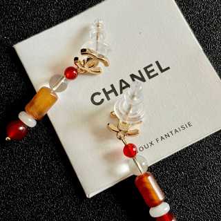 Chanel Red Bead Pearl Drop Earrings