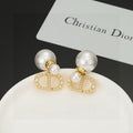 Dior Pearl CD Crystal Medallion Stud Earrings