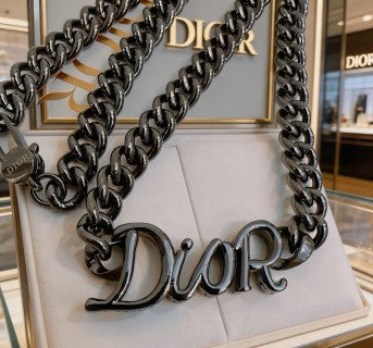 Dior Evelyne Silver Script Letter Chain Necklace